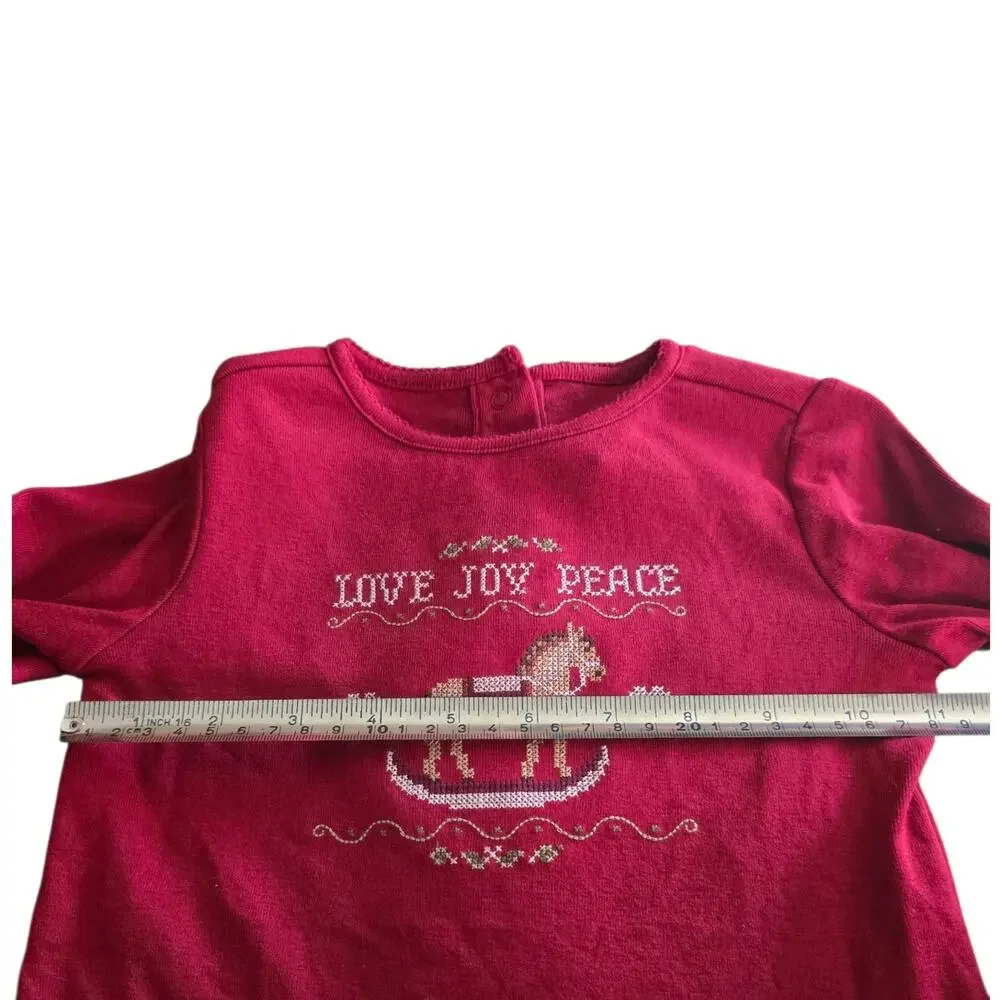 VTG Gymboree Love Joy Peace Long Sleeve Cross Stitch Tee Shirt SZ 18-24 Months